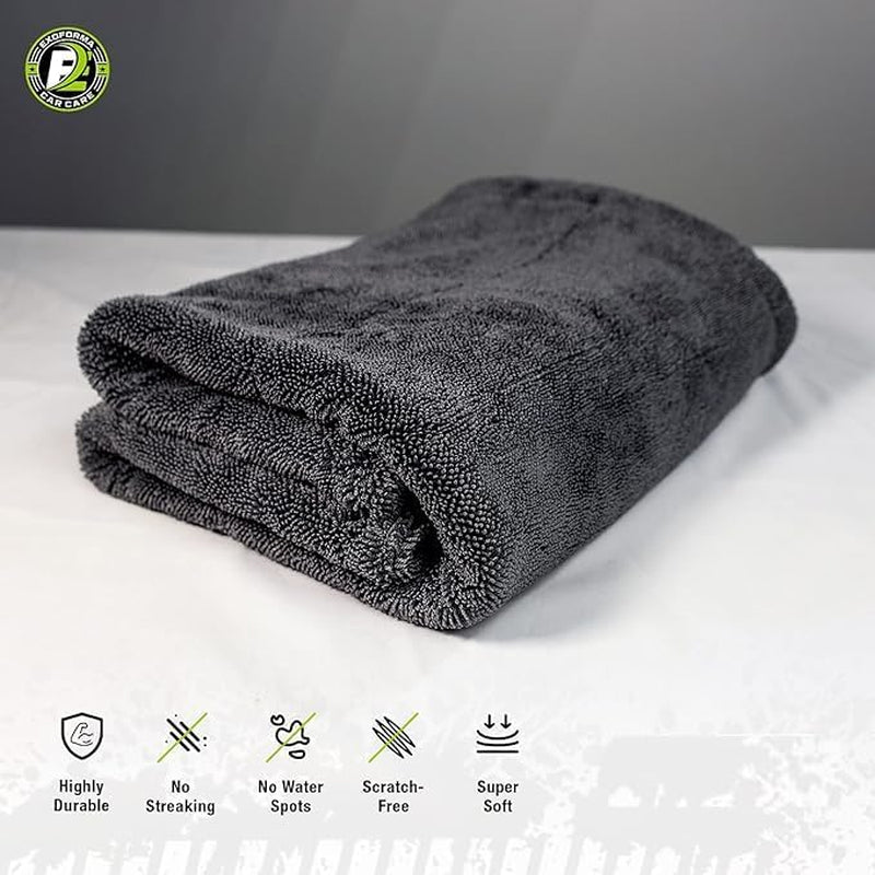 Exoforma Grande Serviette De Séchage – Grande Serviette De Séchage En Microfibre De Qualité Supérieure – 61 X 91,4 Cm 1200 G/M² À Poils Doubles Torsadés, Design Sans Bords Pour Éviter Les Rayures,